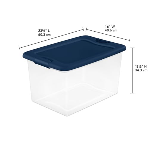 Sterilite Large Clear Plastic Storage Bin - 64 Quart, Marine Blue, 6-Pack