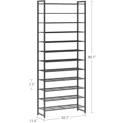 Nunsino 12 Tier Metal Shoe Rack Organizer - Black, Holds 60 Pairs