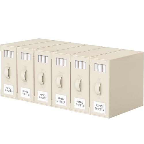Criusia Beige 6-Pack Bed Sheet Organizers - Foldable Linen Storage Boxes