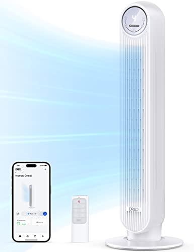 DREO Pearl White 36-Inch Smart Tower Fan with 8 Speeds, Whisper-Quiet Cooling