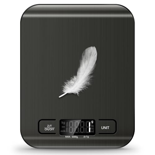Food Scale, 11lb Kitchen Scale with 6 Units Tare Function & LCD Display, 0.05oz/1g Stainless Steel Digital Food Scale Grams and Ounces for Baking, Cooking, Dieting and Meal Prep (Black)