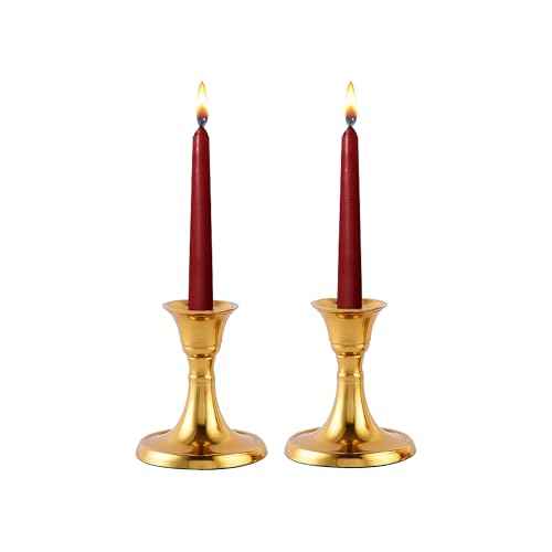 Rely+ Candlestick Holders Set of 2 Mini Stand Dinning Table Centerpiece Candle Holders Taper Candlesticks Holders Decor Home Candle Holder for Mantel Decorations (Gold)