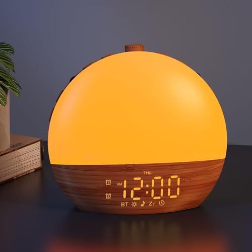 Wood Grain Sunrise Alarm Clock with Sound Machine - Natural Wake-Up Light