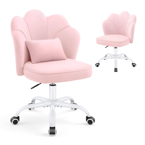 Pink Velvet Vanity Chair with Wheels - Swivel Makeup Desk Chair, Adjustable Height