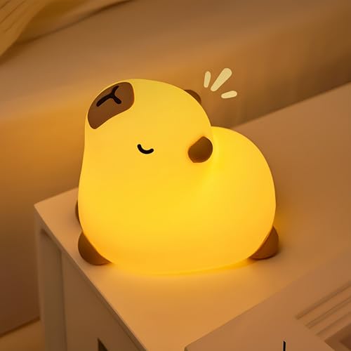 Microwear Cute Capybara Night Light,3 Levels Dimmable,Rechargeable Silicone Touch Lamp for Kids,Adults,Nursery,Bedroom,Desk Decor(Portable,Timer