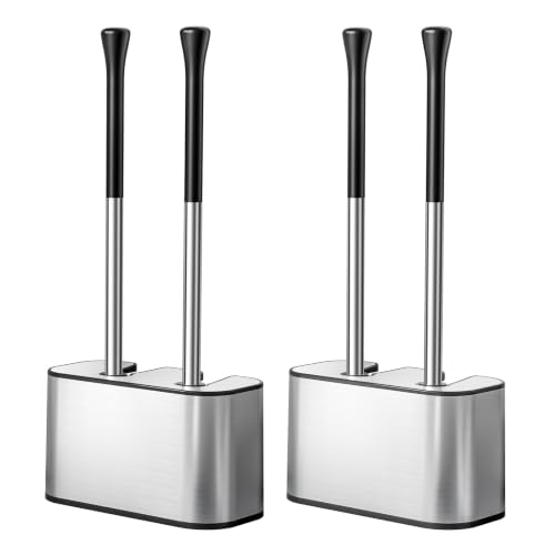 HAMITOR Silver S-Shape 2-in-1 Toilet Brush & Plunger Set with Hidden Holder, Rust-Proof Stainless Steel