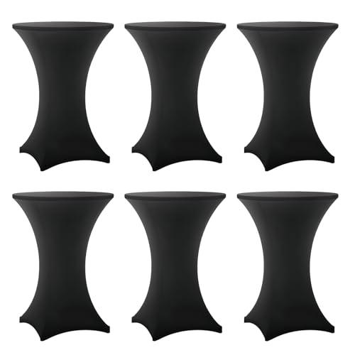 Black Cocktail Table Cover - 6 Pack 32x43 Inch Elastic Tablecloth for Bars & Events