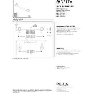 Delta 18-Inch Stainless Steel ADA Compliant Shower Grab Bar - Wall-Mounted Safety Handle for Bathroom, Tub, Seniors