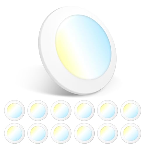 Amico 12 Pack 5/6 Inch Dimmable LED Disk Lights - White, 5 Color Temps, Flush Mount Ceiling