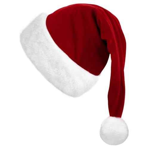 Santa Hat, Wine Red Christmas Hat for Adults Unisex Velvet Comfort Xmas Hat for New Year Festive Holiday Party Supplies