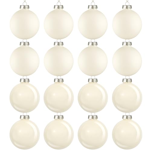 Hollowfly 16 Pcs 2.36 Inch Wool White Glass Ball Christmas Tree