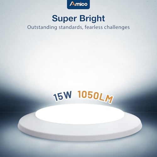 Amico 12 Pack 5/6 Inch Dimmable LED Disk Lights - White, 5 Color Temps, Flush Mount Ceiling