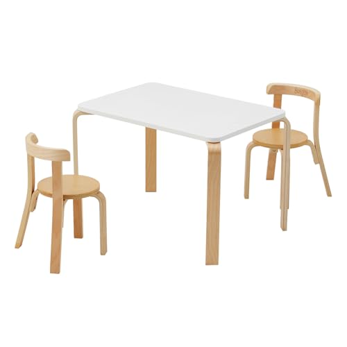 Swegrow Kids Table & 2 Chairs Set - Wooden Playroom Furniture, Rectangular 3 Pack