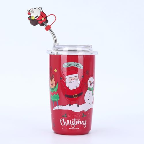 Winter 6-Pack Christmas Silicone Straw Covers for Stanley Cups - Reusable Snowflake Elk Santa Toppers