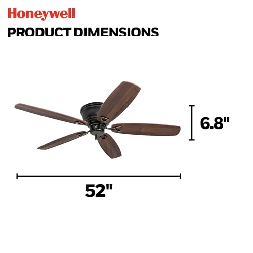 Honeywell Glen Alden 52 Inch Oil Rubbed Bronze Flush Mount Ceiling Fan - Reversible 3-Speed, Quiet Operation