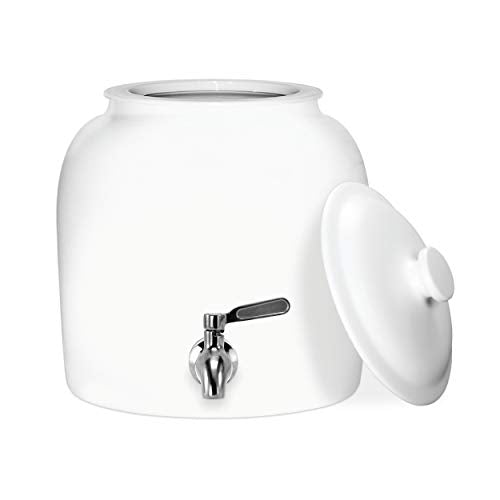Geo Sports White Porcelain Water Dispenser with Stainless Steel Faucet & Lid - Fits 3-5 Gallon Jugs