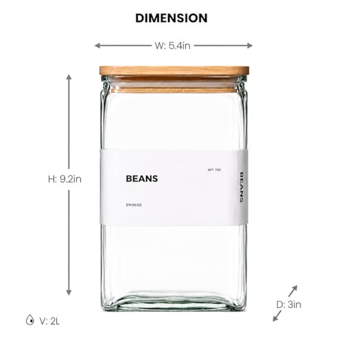 APT 1101 White Glass Storage Jars with Bamboo Lids, 67oz Set of 3, Airtight Canisters for Spices, Cookies, Candy, Tea, Coffee & Rice
