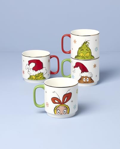 Lenox Merry Grinchmas Porcelain Stackable Christmas Mug Set for 4