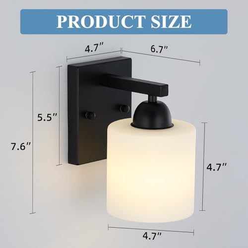 Matte Black Milk Glass Wall Sconce - 1 Pack Indoor Hardwired Wall Light Fixture with E26 Socket - Matte Black / 1 Light
