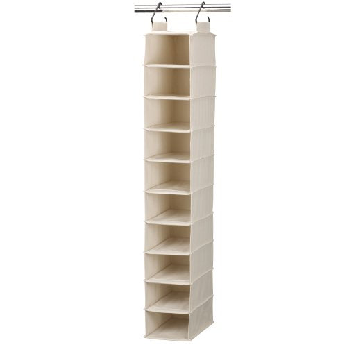 Off-White Hanging Shoe Organizer - 10 Wide Cubby Closet Storage with Cedarline Pockets