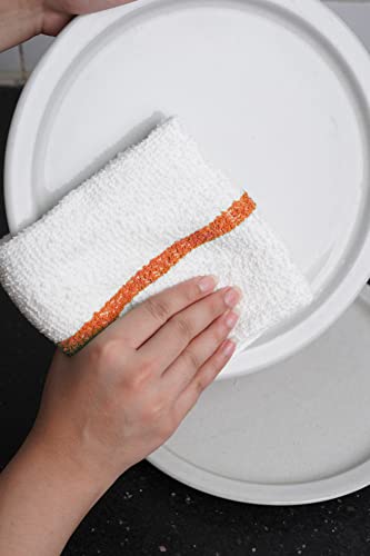 Orange Stripe Towels Pack of 60 - 16x19 Inch Absorbent Cotton Cleaning Rags