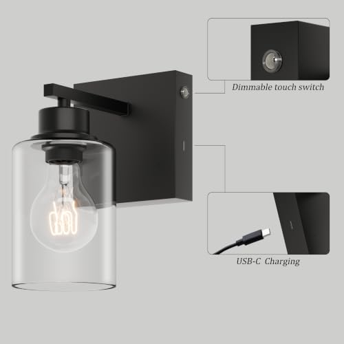 Black Wireless Battery Operated Wall Sconce Set of Two with Remote Control