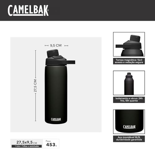 32 Ounces Black Vacuum Insulated Stainless Steel Water Bottle with Magnetic Leak‑Resistant Cap