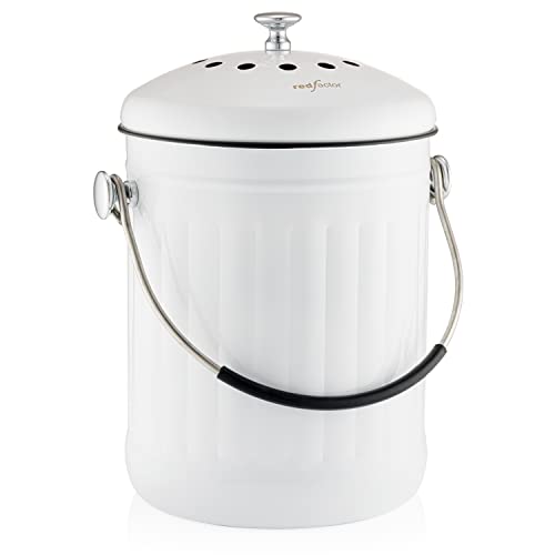 White RED FACTOR Premium Compost Bin for Kitchen Countertop 1.3 Gallon Stainless Steel