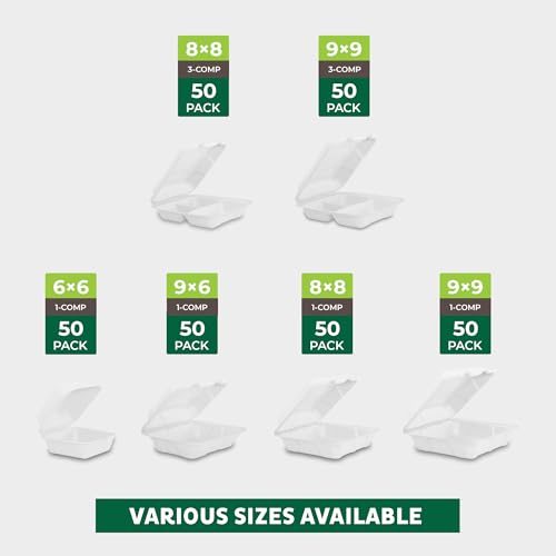 Freshware Clamshell Food Containers with Lids [9x9"] 3-Compartment