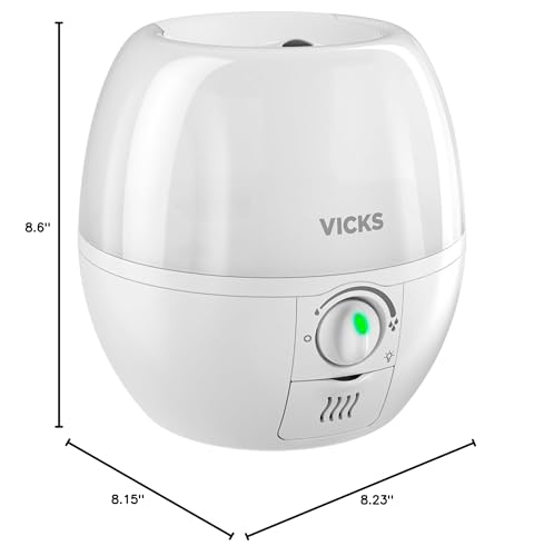 Vicks 3-in-1 SleepyTime Humidifier, No. 1 Brand Recommended by Pediatricians*. Cool Mist Humidifier with Night-Light, and Essential Oil Diffuser for Baby and Kids rooms. Visible Cool Mist, White.