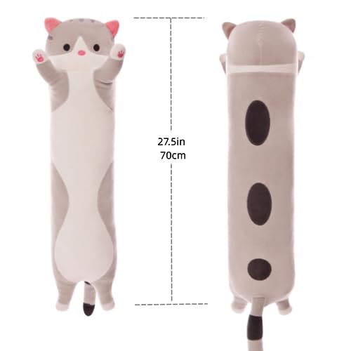 Long Plush cat Pillow, Soft and Cosy, Suitable for Birthday, Party, 1 Piece (43.3Inch, Grey)