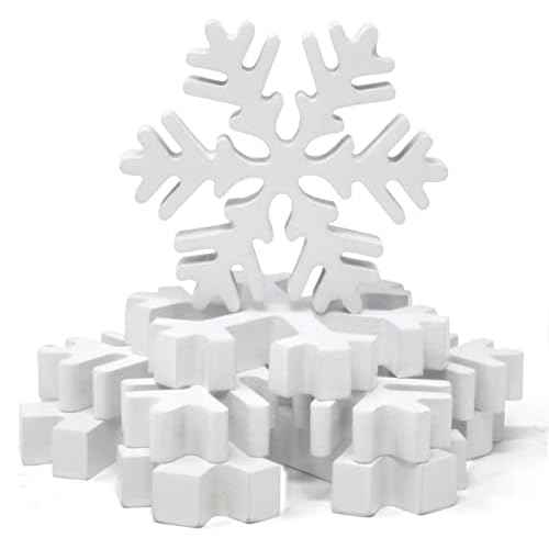 Gift Boutique 4 Christmas Winter Snowflakes Wooden Table Decorations Centerpiece Block Holiday White Snowflake Tiered Tray Tabletop Sign Decor for Office Dining Room Mantle Home Xmas Party Supplies