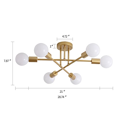 MEIXISUE Gold 6-Light Modern Sputnik Chandelier Ceiling Light Fixture for Living Room