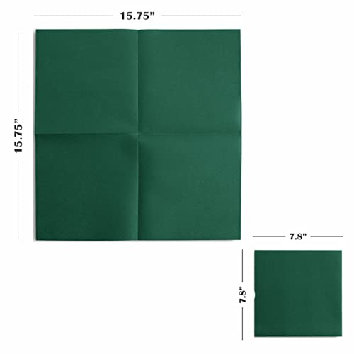 Green Linen-Feel Paper Napkins 15x15 Inches - Disposable Party & Wedding Tableware (Pack of 50)