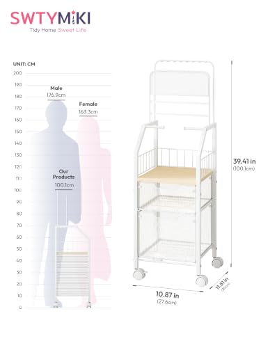 White Rolling Jewelry & Makeup Organizer Cart with Large Drawer - Metal