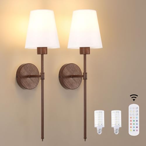 Shenmoyl Battery Operated Wall Sconces Set of 2, Iron Frame with