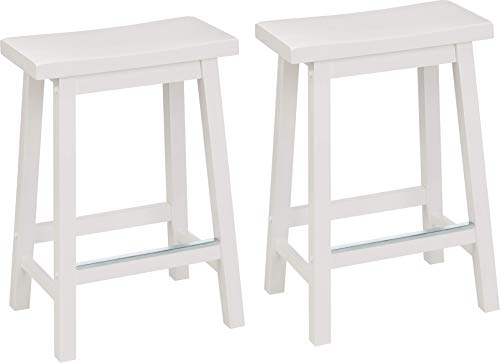 White Solid Wood Counter Height Bar Stools Set of 2 - 24 Inch Saddle Seat