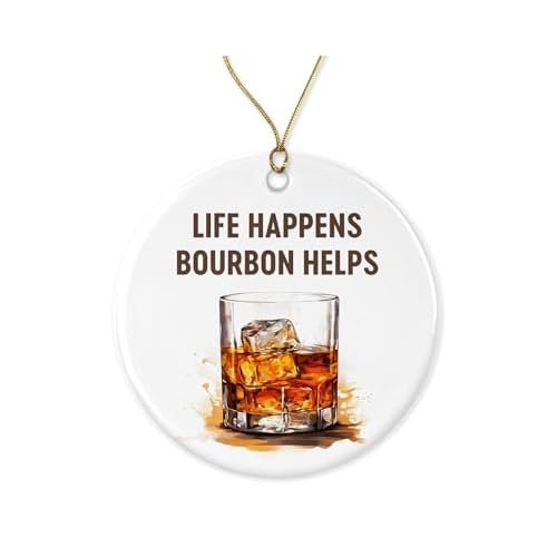 Life Happens Bourbon Helps - Christmas Ornament - Whiskey Decoration - Funny Tree Ornament Printed on Both Sides