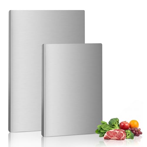 Stainless Steel Cutting Board Set with Lip - 2 Pack, 16x12 & 24x16 Inches, Non-Slip Food Prep Boards