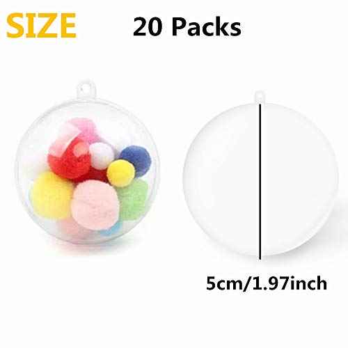 20 Pack Clear Plastic Fillable Ornament Ball,Sweetfamily DIY Christmas Decorations Tree Balls Baubles Craft Transparent Ball Gifts for Christmas,Wedding,Party,New Years Present,Home Decor,50mm