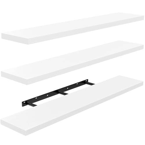 Amada 35.4 Inch White Floating Wall Shelves Set of 3 for Decor & Storage