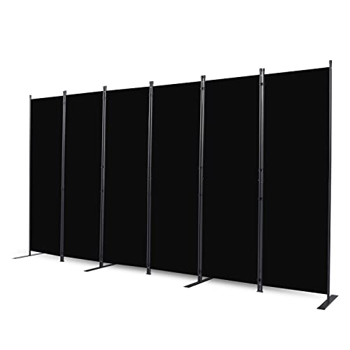 Black 22-Inch 6-Panel Room Divider Folding Privacy Screen with Wider Feet - CHOSENM