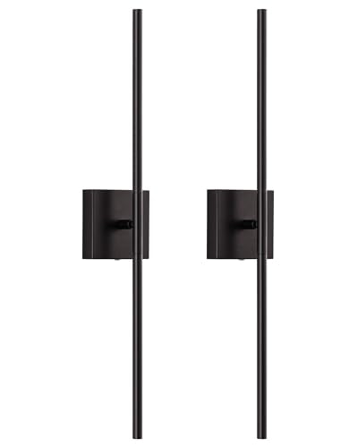 Black 23.6-Inch Cordless LED Wall Sconce Set of 2 - Touch Dimmable Modern Wall Lamps with Remote