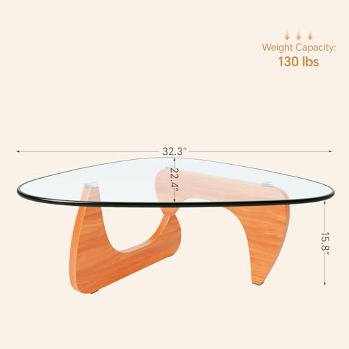 LuckIIA Walnut Glass Coffee Table 32 Inch Mid-Century Modern Farmhouse Style