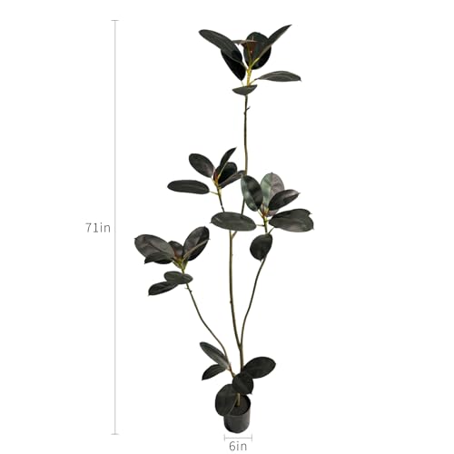 AfanD Artificial Rubber Tree 6ft Tall Indoor Plant - Realistic Faux Tree