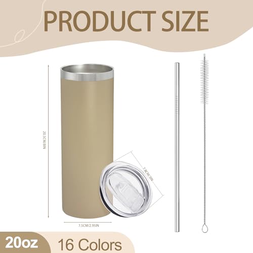 Large YOUKE OLA 20oz Stainless Steel Skinny Tumblers Set - Multicolor, Double Wall, Insulated with Lids & Straws