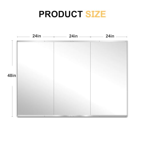 Home Gym Wall Mirror 48x24 Inches - 3PC Silver Workout Mirror Set
