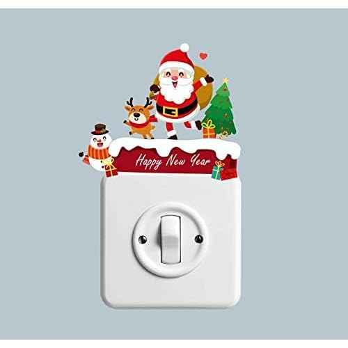 Merry Christmas Removable Switch Stickers- Funny Santa Claus and Snowman Wall Sticker- Light Switch Window Decor, Family Holiday Christmas Day DIY Art Decals( 4 PCS)