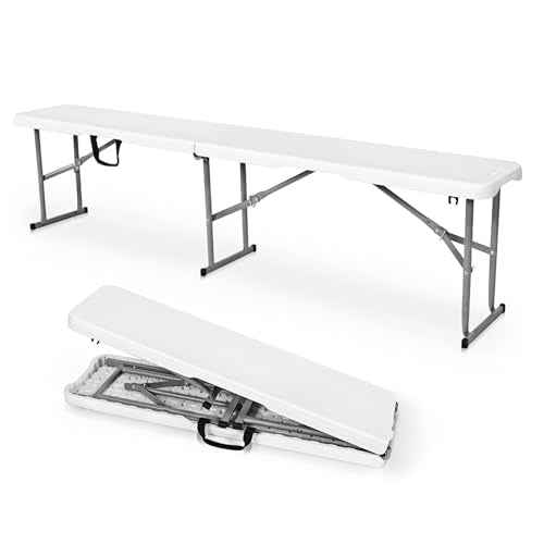 Byliable 6ft White Folding Portable Plastic Bench with Handle for Indoor & Outdoor Use