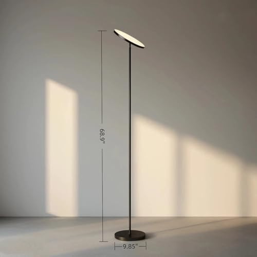 JOOFO LED Torchiere Floor Lamp with Remote & Stepless Dimming Black